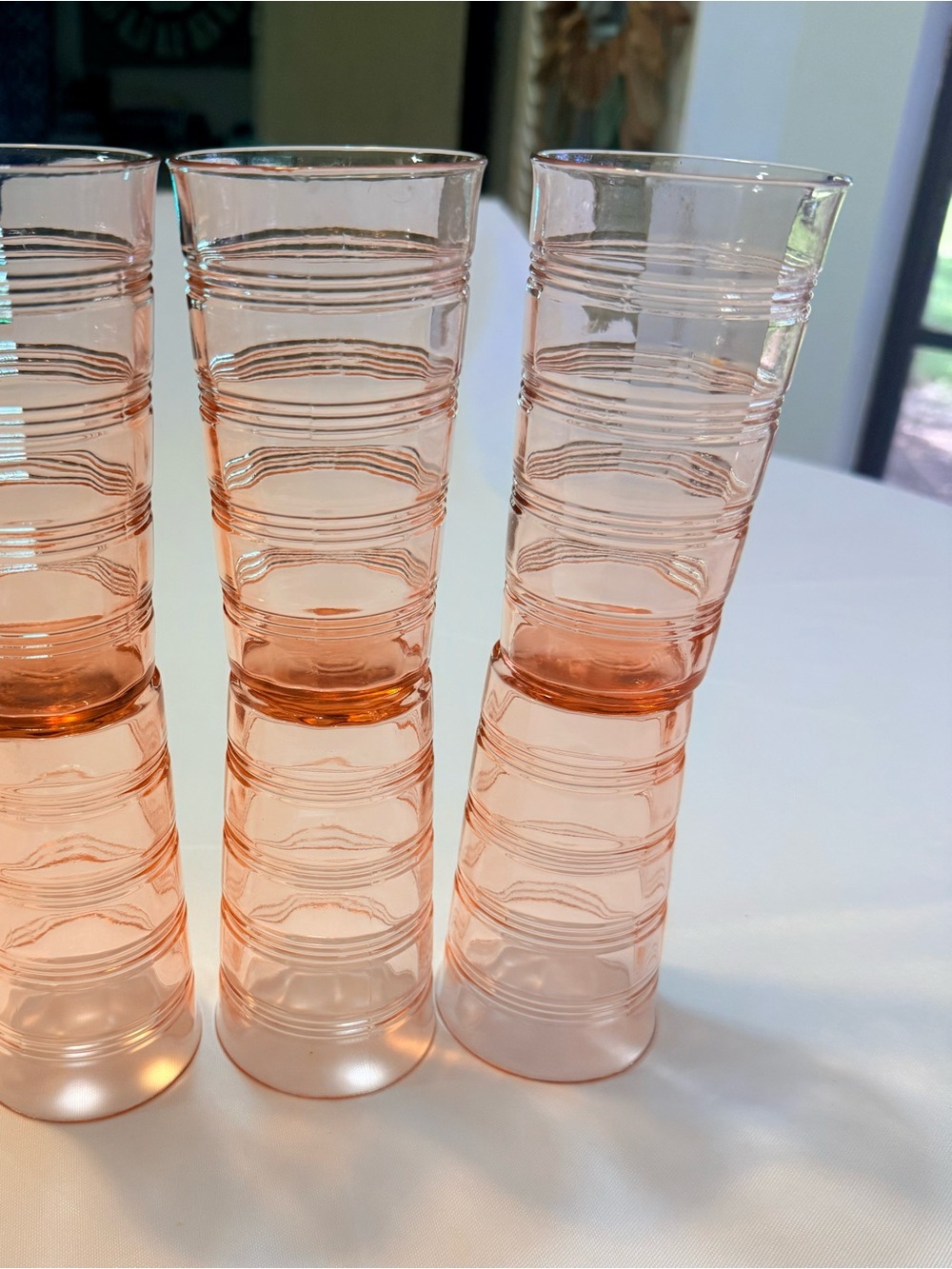 Vintage  Anchor Hocking "Manhattan Pink" glasses ribbed design (6)